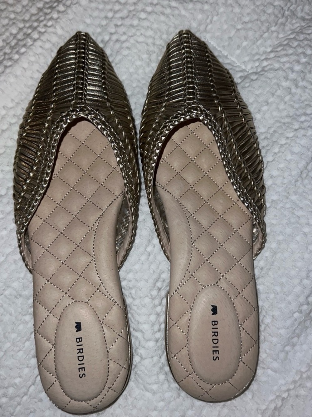 Birdies Metallic Gold Braided Pointed-Toe Mules